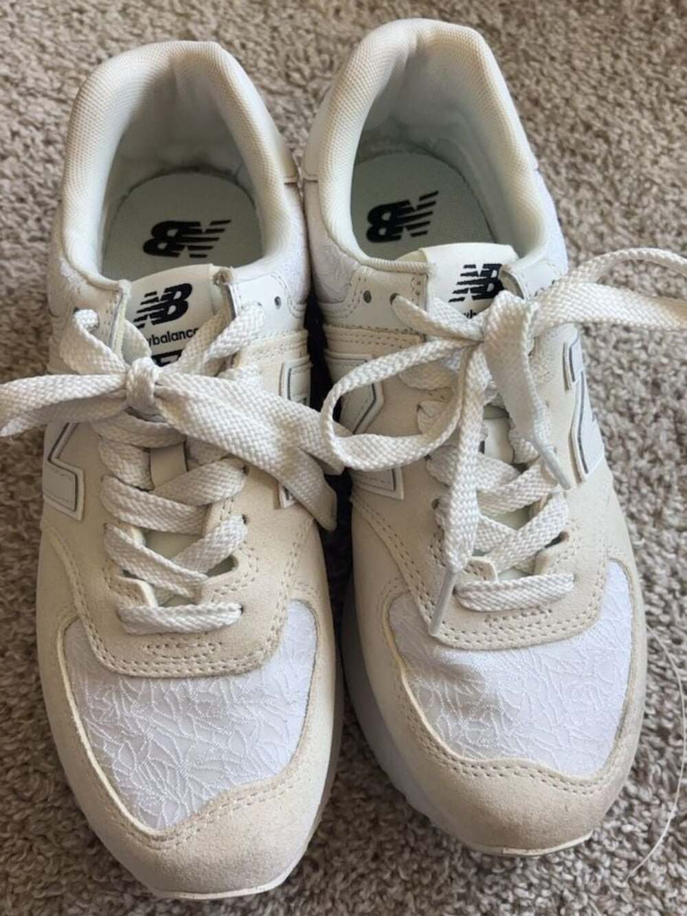 New Balance 574 White Lace Pattern Sneakers